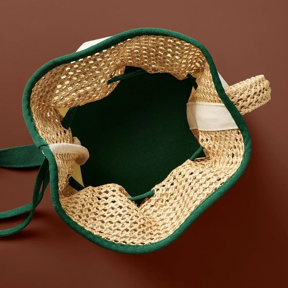 New! Rosie Assoulin x Target Bucket Bag Woven Tote Handbag Purse Green / Natural - Picture 2 of 6